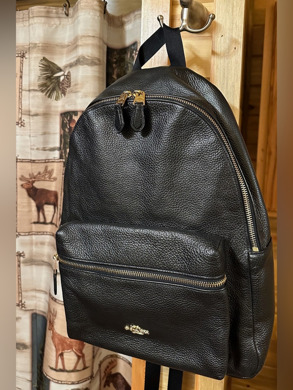 COACH Backpack Pebbled Black Leather Gold Hardware